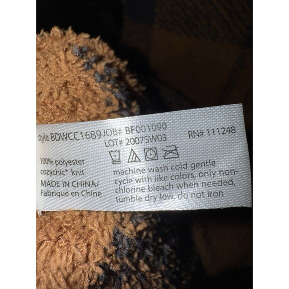 Barefoot Dreams CozyChic Plaid Scarf Wrap Honey Carbon Oversized Soft 72”X17” - Picture 7 of 8